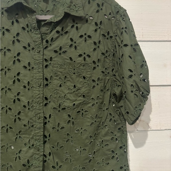J. Crew Eyelet Olive Green Spring Garden Top Blouse Button Down Size 6 - Picture 10 of 13